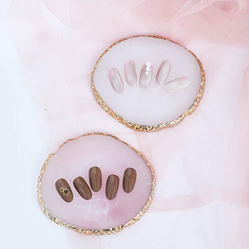 Eessmo 2Pack Resin Nail Art Palette,Nail Art Color Mixing Palette,Nail Art Painting Gel Palette Manicure Tool, Cosmetic Artist Mixing Palette(White and Pink)