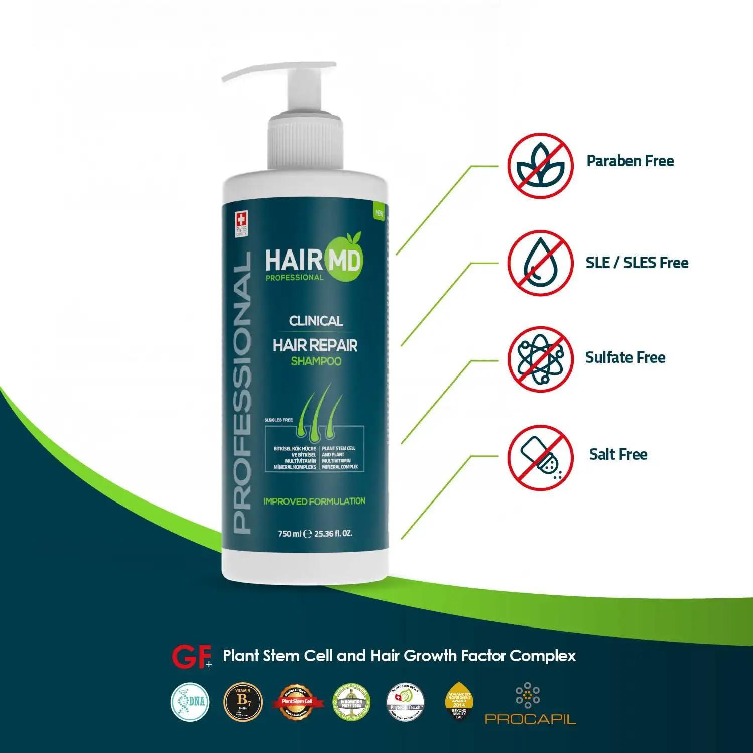 HairMD HairMD Transplant Clinical Repair Shampoo - Big Size 750ml - Advanced Regrowth Formula - Protects Post-Transplant Scalp, Exclusive Anti Hair Loss Shampoo. 25.36 fl OZ.