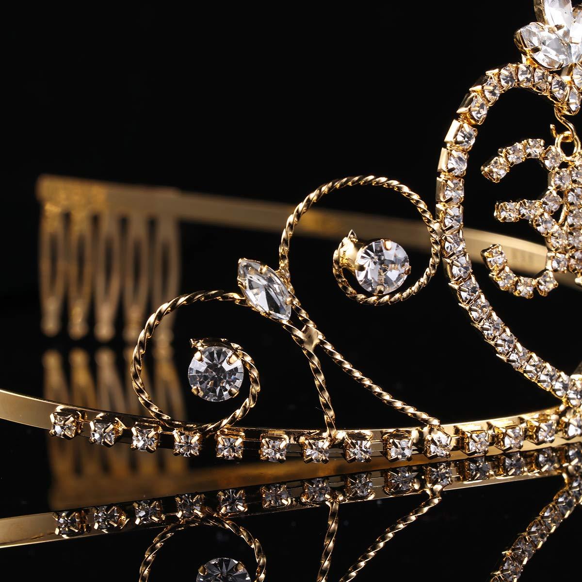 Beaupretty Beaupretty 30 Birthday Crown with Hair Comb Rhinestone Princess Tiara Happy Birthday Crowns 30st BirthdayParty Supplies (Golden)