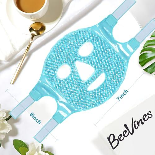 BeeVines BeeVines Ice Face Mask, Cooling Gel Pack for Puffy Eyes, Cold & Hot Reusable Compress, Frozen Eye Packs Masks for Women for Dark Circles, Puffiness & Allergies (Blue)