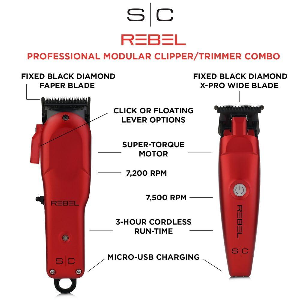 Stylecraft Stylecraft Rebel Professional Modular Cordless Hair Clipper and Trimmer with Super-Torque Motor Combo Set