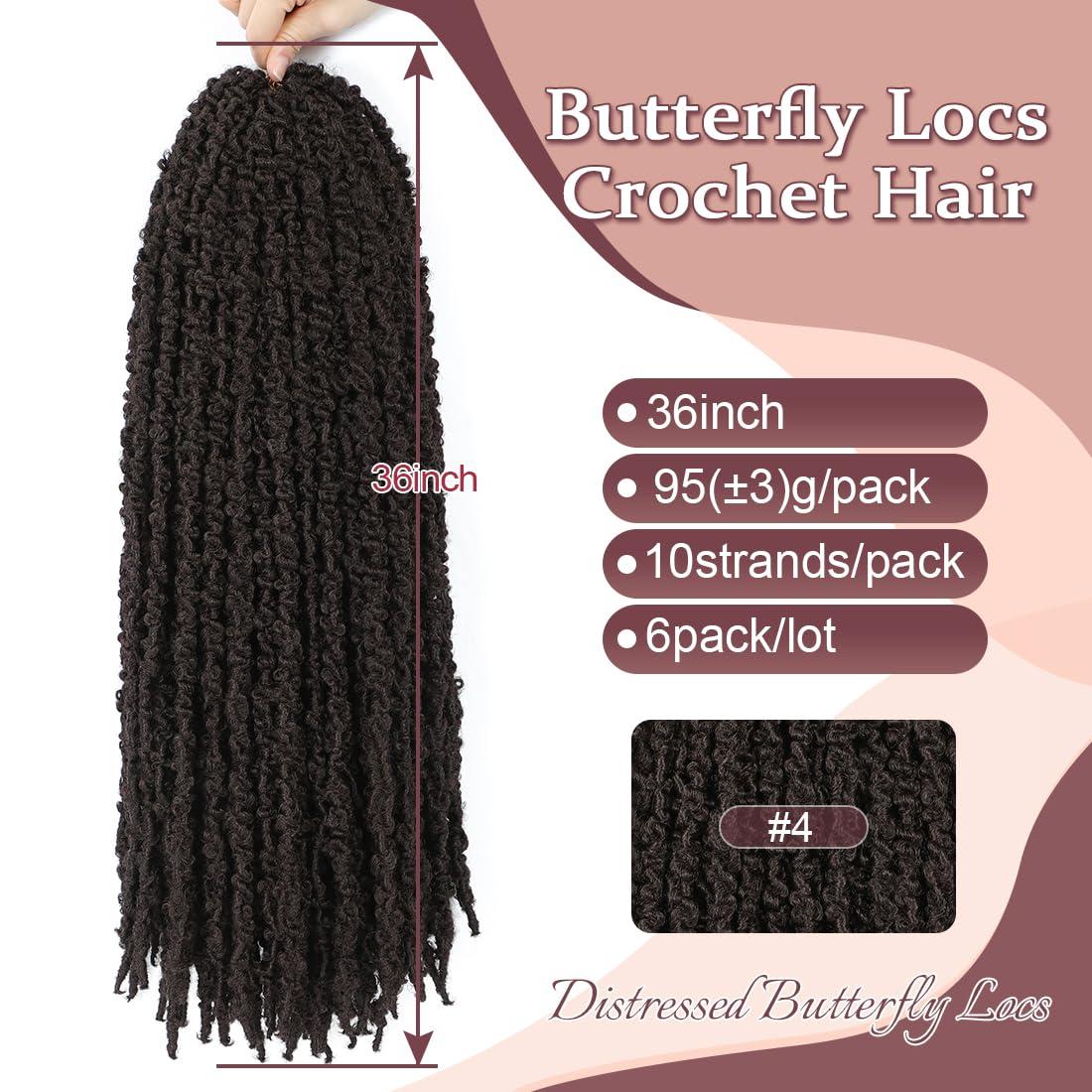 GetGal GetGal 36 inch Butterfly crochet Locs Hair 6 packs soft Distressed Faux Locs Crochet Hair for Black Women pro-looped Butterfly Soft Locs Natural Hair Extension(36inch,#4)