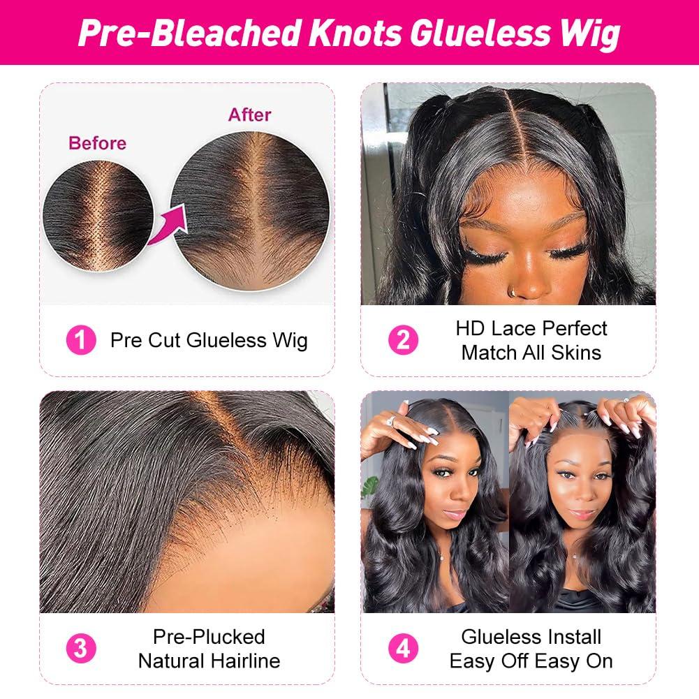 Flady Flady 28 inch Glueless Wigs Human Hair Pre Plucked Pre Cut 7x5 HD Lace Front Wigs Human Hair Body Wave Frontal Wigs Human Hair 200 Density Ready To Go Wig for Black Women