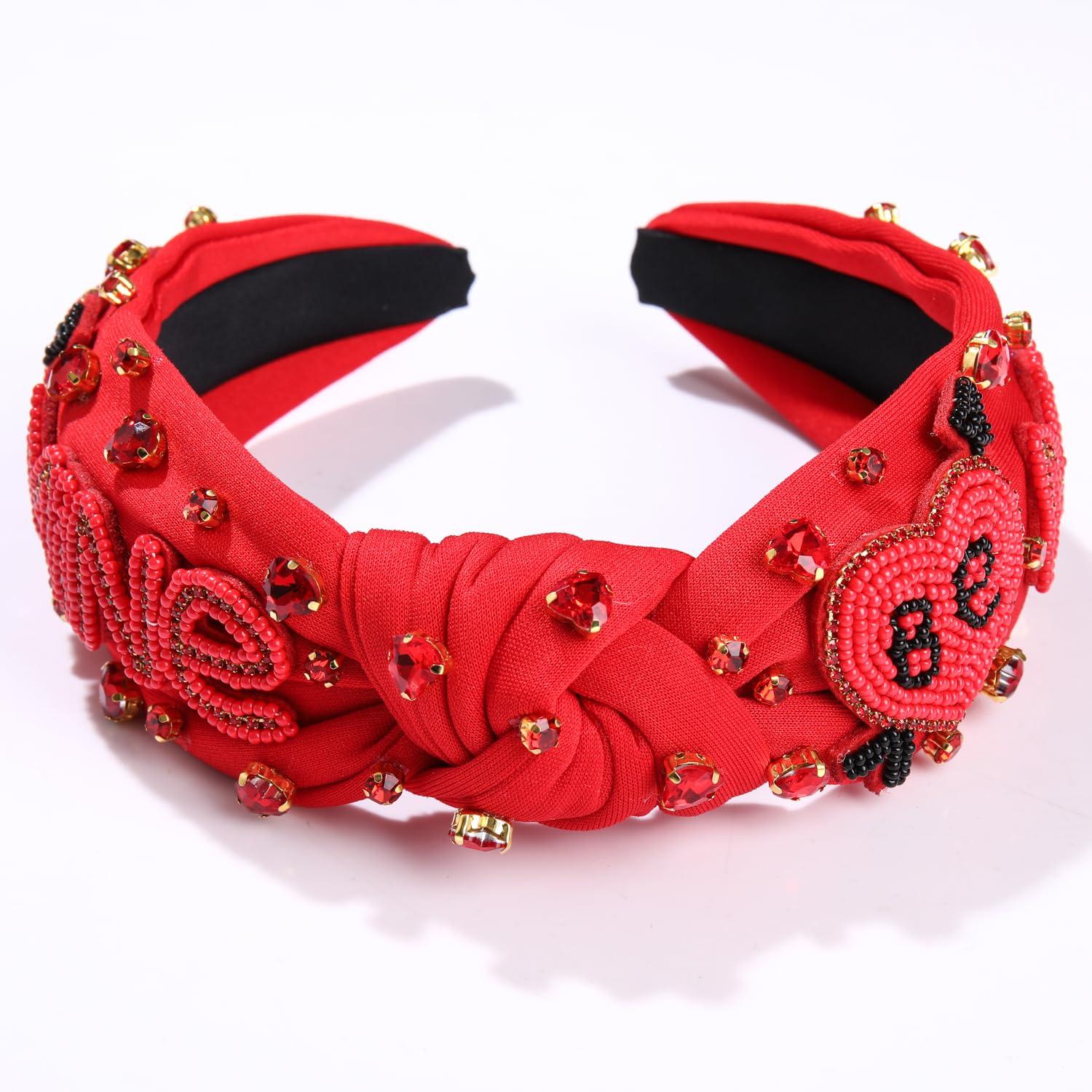 CEALXHENY CEALXHENY Valentines Day Headband for Women Rhinestone Heart Headbands Red Pink Crystal Knotted Headband Valentines Day Hair Accessories Gifts (Be Mine)