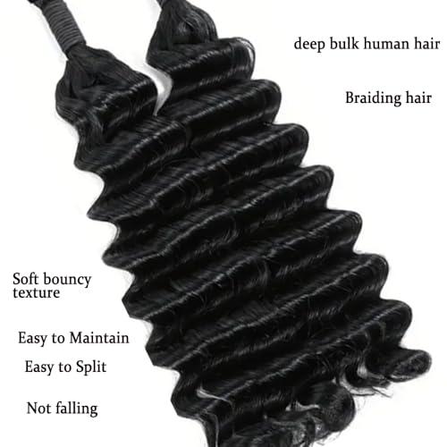 VANTELUVE Deep Wave Bulk Human Hair for Braiding 18 inches Deep Bulk Human Hair for Braiding no Weft 95g 2 Bundles Virgin Human Hair Extensions Bulk Curly Human Hair for Boho Braids Natural Black