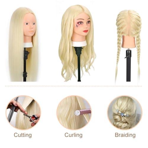 Opini Opini Mannequin Head with 70% Real Human Hair Cosmetology Hairdresser Mannequin Doll Head for Practice Hair and Makeup (#613 Blond No makeup)