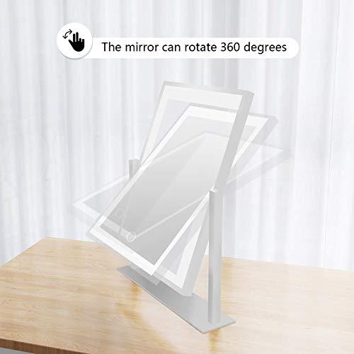 dicheng Lighted Makeup Mirror Hollywood Mirror Vanity Makeup Mirror with Light Smart Touch Control 3Colors Dimable Light 360°Rotation (16in, White)