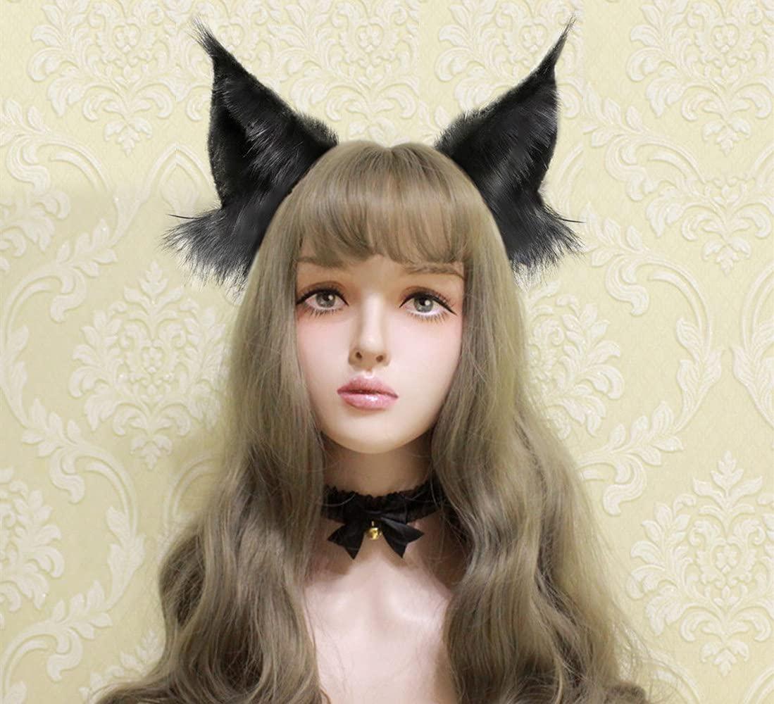 Fxaelian Fxaelian Anime Cute Wolf Cat Dog Ears Headband Hair Clips Halloween Cosplay Costume Party Hair Clips Headpiece Hair Accessories Hairband Headwear Unisex Grey
