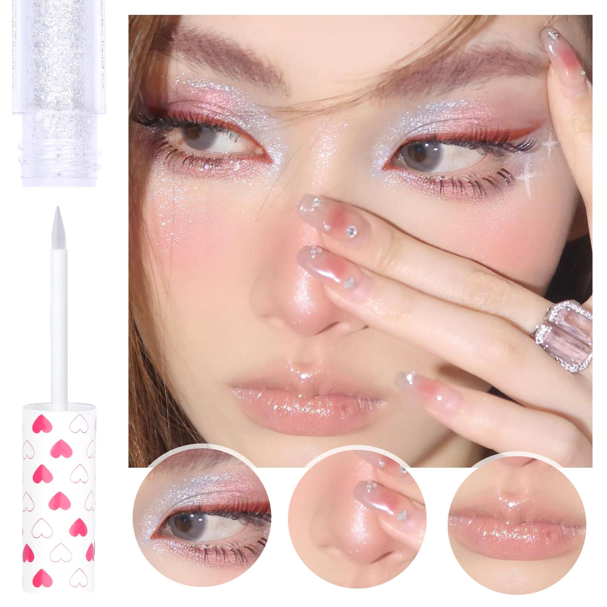 Geeneiya Geeneiya 5Pcs Liquid Glitter Eyeshadow Korean Makeup Eyeliner Bling Under Eye Shadow, Shimmer Eye Make Up Set, Long Lasting, Quick Drying and Pigmented Loose Glitter Glue for Crystals Makeup