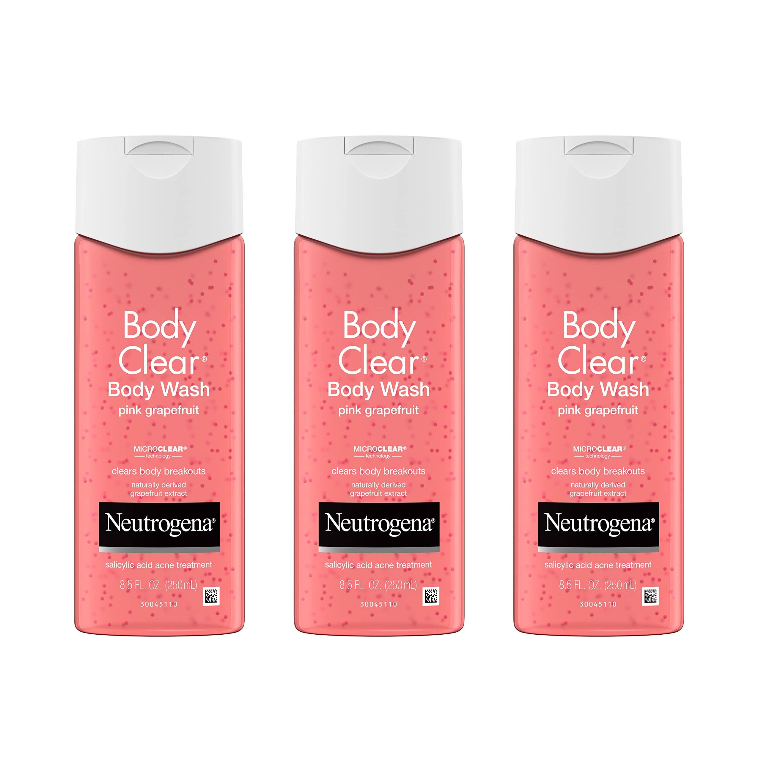 Neutrogena Neutrogena Body Clear Acne Treatment Body Wash with Salicylic Acid Acne Medicine, Pink Grapefruit Body Acne Cleanser to Prevent Breakouts on Back, Chest & Shoulders, 8.5 fl. oz, 3 Pack