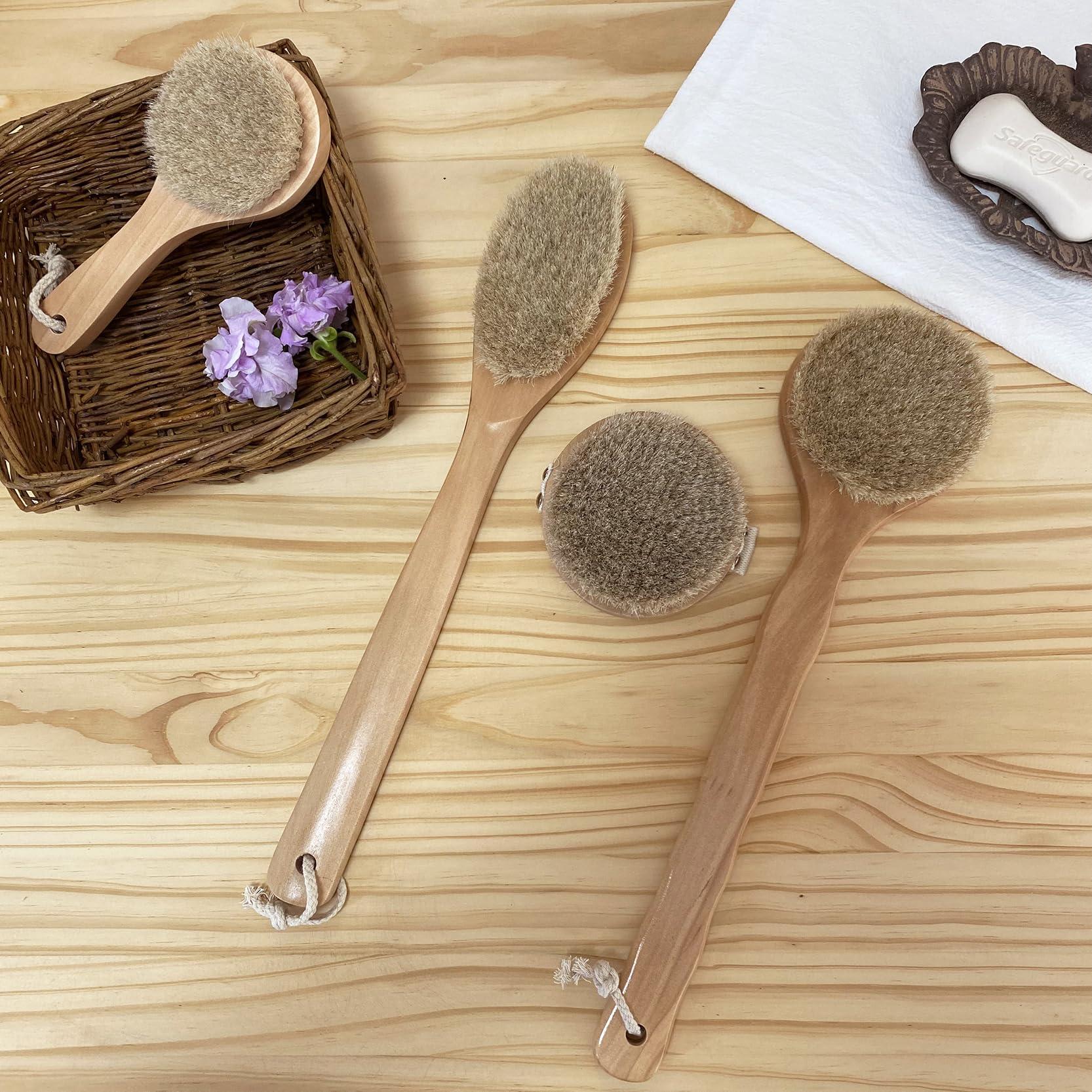 UPTALY UPTALY 1 pcs 12 cm Horsehair Bath Brush (Round with Hand Strap), Whole Piece of Solid Wood without Splicing, All Natural Body Brush, Large Round Shower Brush, without Handle
