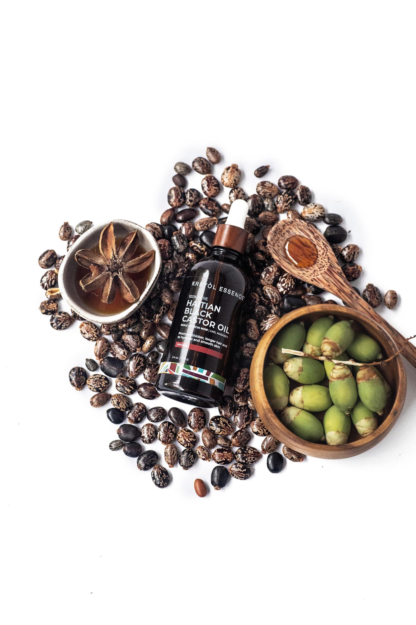 KREYÒL ESSENCE Kreyol Essence - Haitian Black Castor Oil for Skin and Hair, Glass Bottle - Fuller-Looking Hair, Pure, Hexane Free, Cold Pressed, Natural Humectant