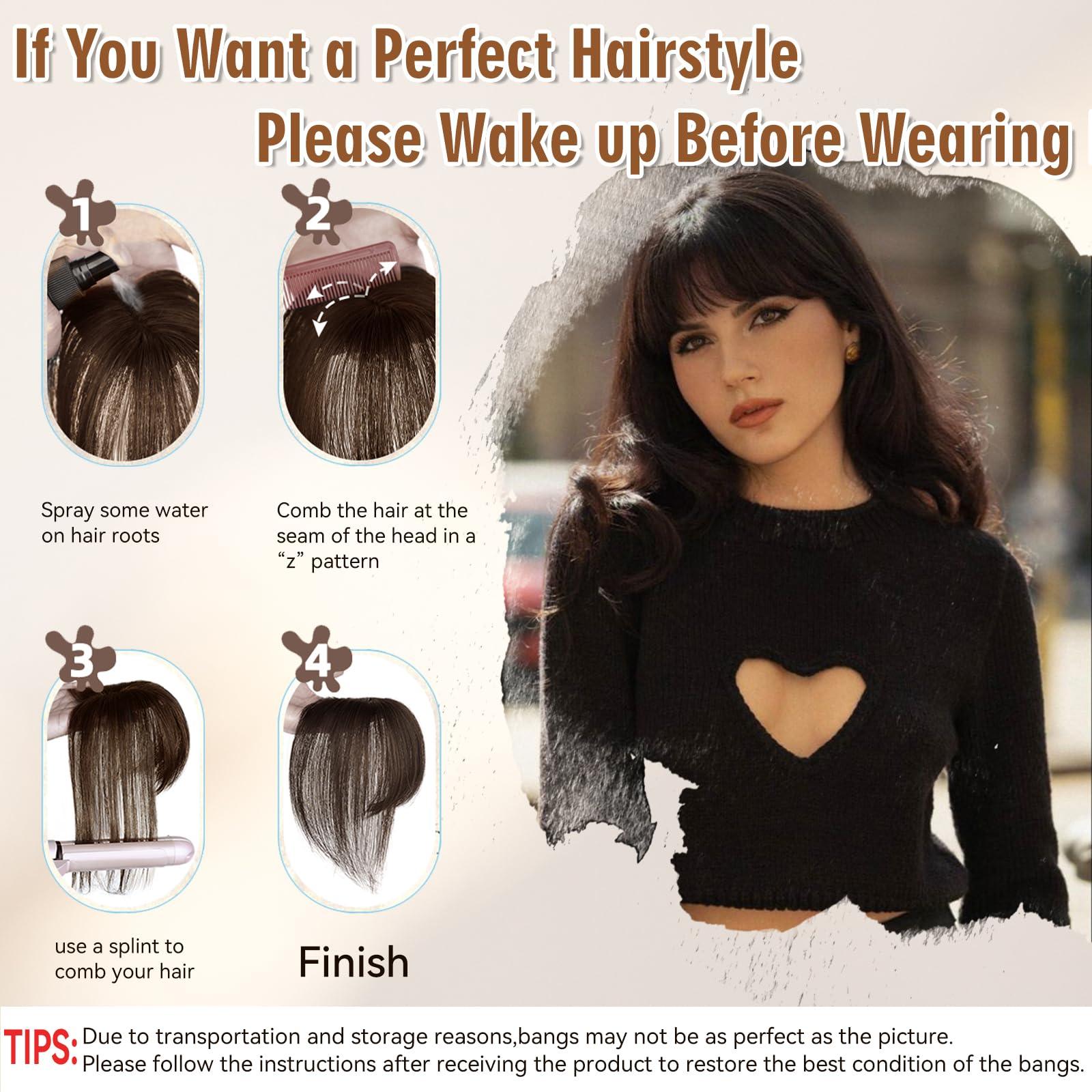 YOUKNOWIG YOUKNOWIG Bangs Hair Clip in Bangs Hair Toppers for Women 100% Real Human Hair Clip on Bangs for Women Dark Brown Wispy Fack Bangs 360Cover Lace Topper Bangs for Daily Wear