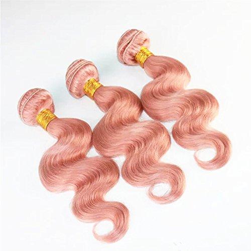 Ruma Hair Ruma Hair 8A Glamorous Rose Gold Wavy Virgin Hair Weave With 13x4 Lace Frontal Closure 4Pcs Lot New Fashion Pink Body Wave Human Hair 3 Bundles With Ear to Ear Full Frontals (18 with 18 18 18)