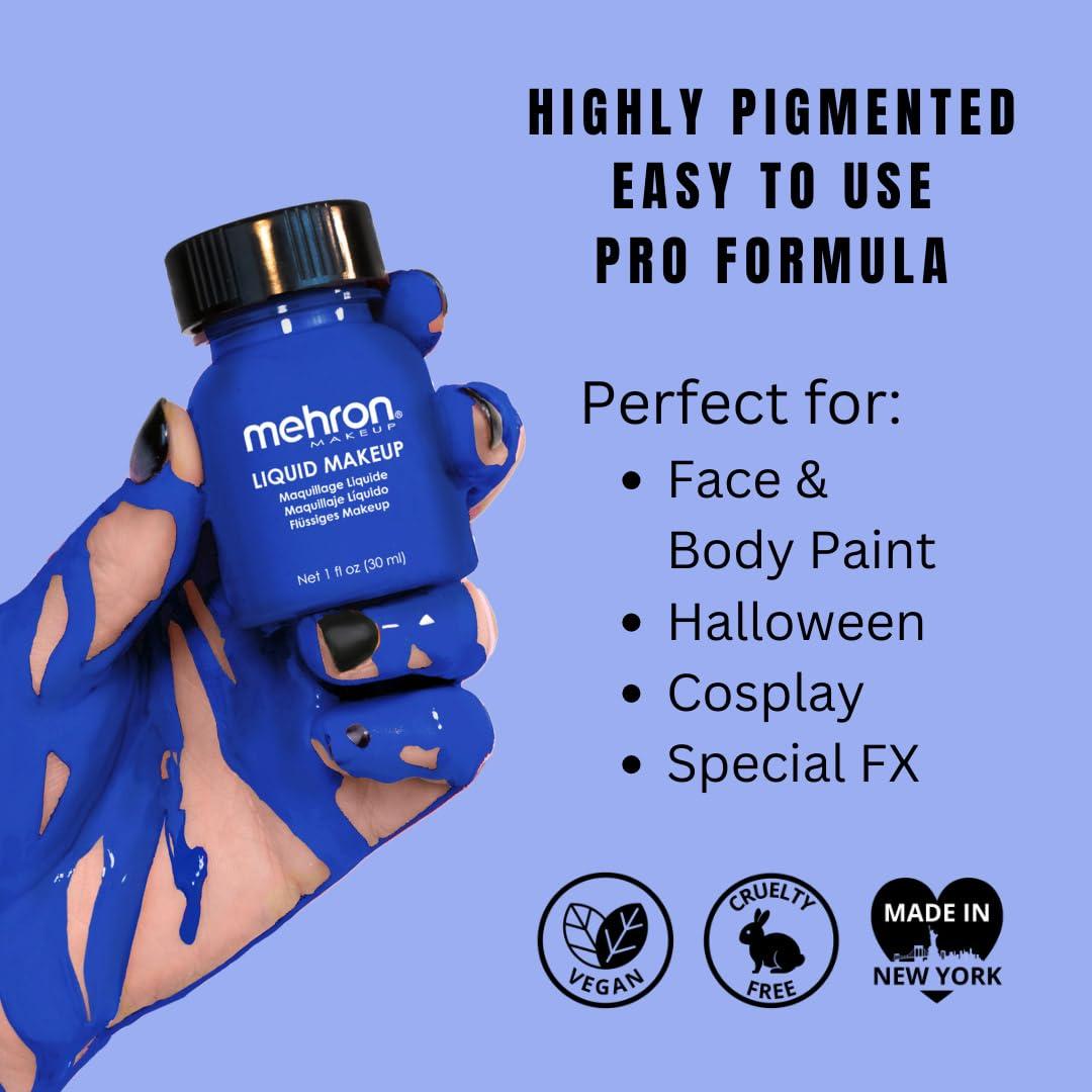 Mehron Mehron Makeup Liquid Makeup | Face Paint and Body Paint Perfect for Halloween, Cosplay I Air Brush Compatible Body Paint(1 oz) (Blue)