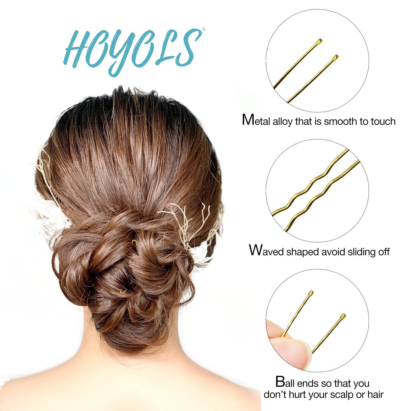 HOYOLS Hoyols U Shaped Bobby Pins, Metal Curved Curly Waved Bun Clips Hairpin for Women Girls Grips Hairstyle Updo Thin Thick Hair, 100 Count 2.4 in (Blonde)
