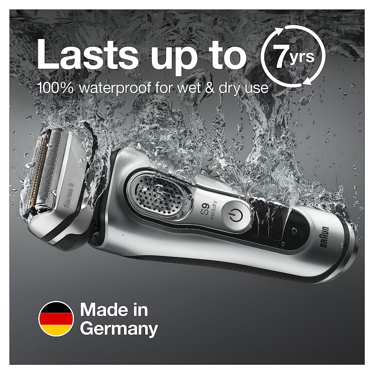 Braun Braun Electric Razor for Men, Waterproof Foil Shaver, Series 9 9390cc, Wet & Dry Shave, With Pop-Up Beard Trimmer for Grooming, Cleaning & Charging SmartCare Center and Leather Travel Case, Silver