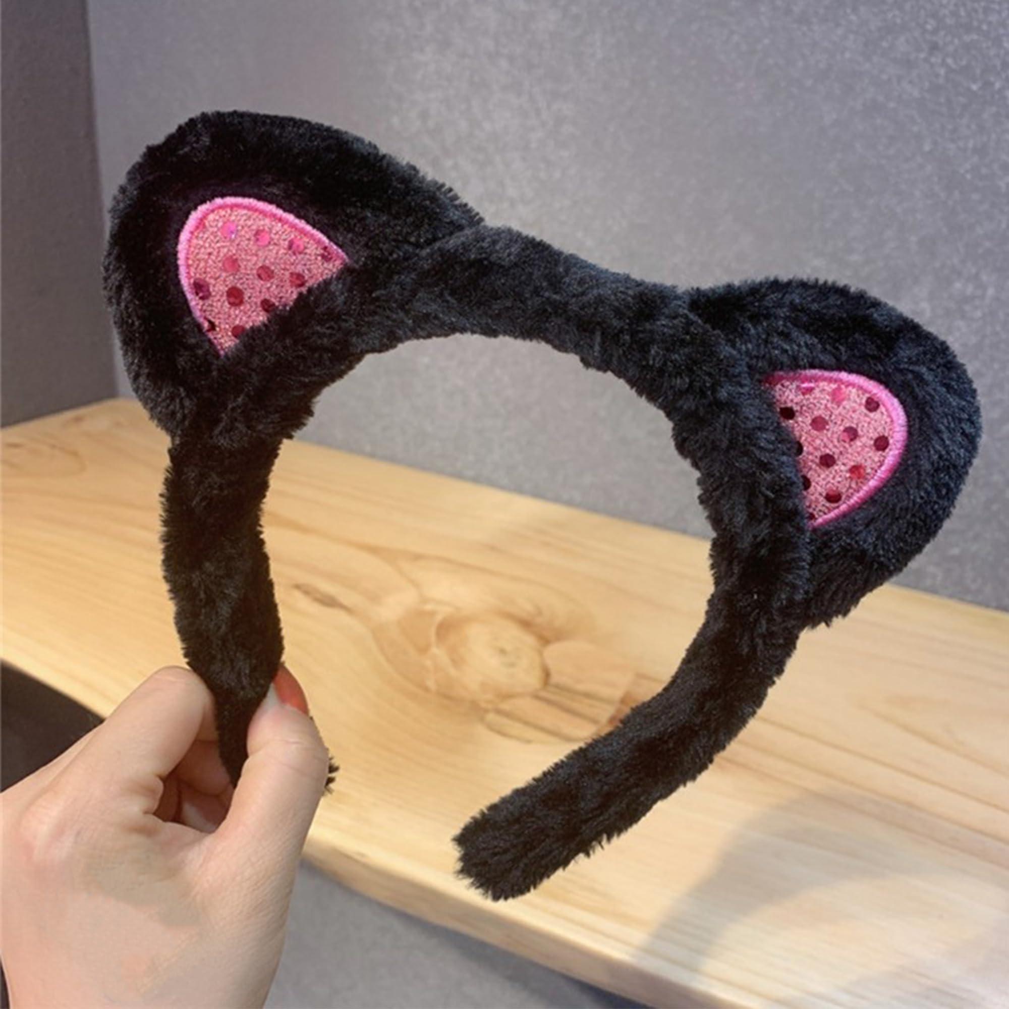 AEGYPIUS AEGYPIUS Cat Ears Headbands, Sparkling Black Cat Ear Headband Cute Lovely Hairband Plush Cat Ears Hair Headbands Washing Face Headbands Perfect for Dress-Up and Fun, Makeup, Teen Girls & Women