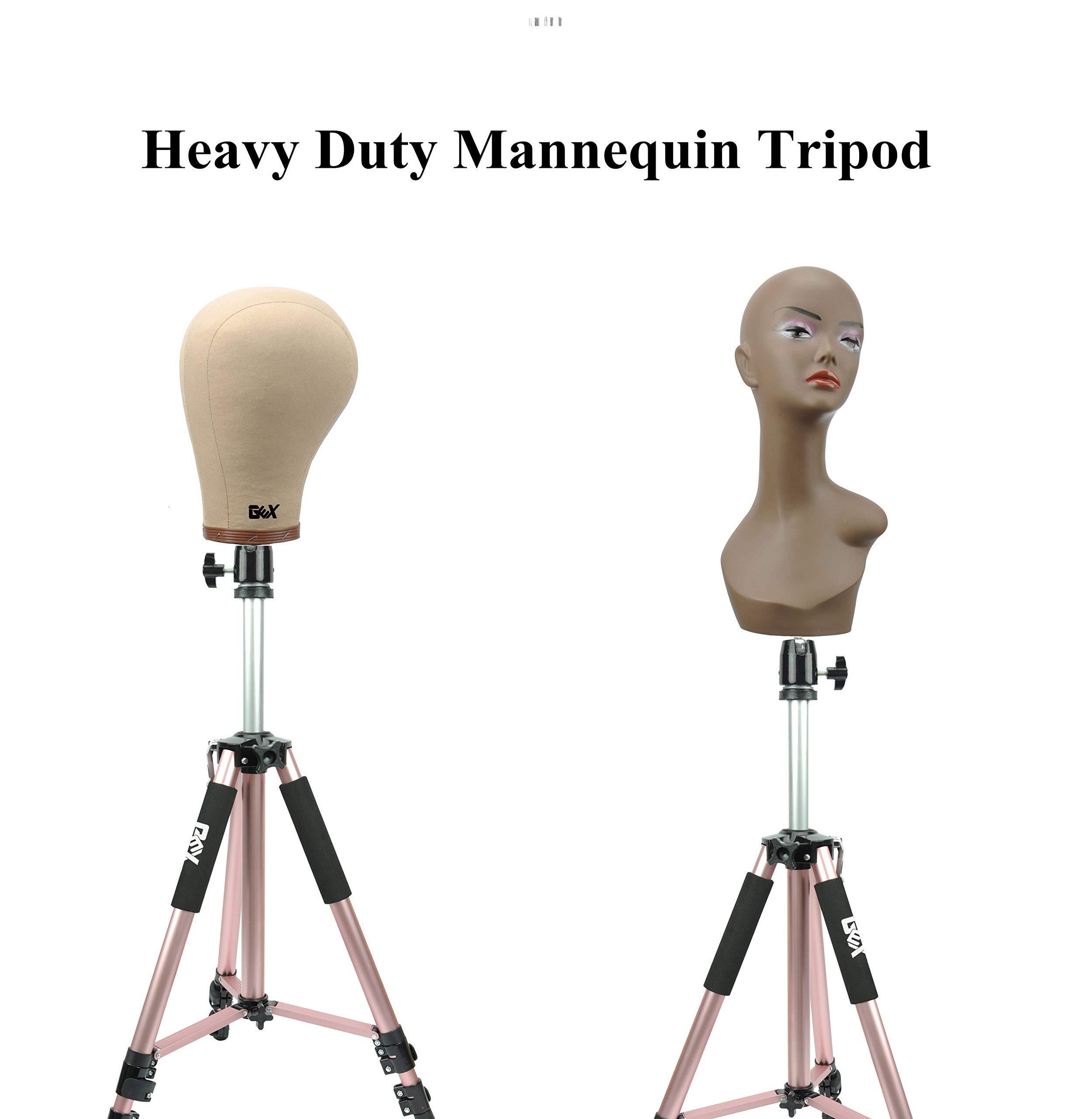 gexworldwide gexworldwide GEX 63\" Heavy Duty Mannequin Tripod Stand Wig Stand for Wig Mannequin Head Training Doll Manikin Head for Cosmetology Hairdressing with Travel Bag (Rose Gold)