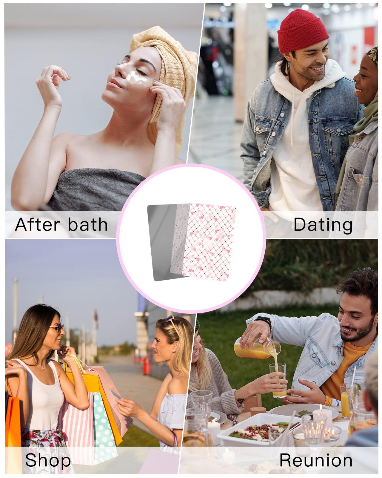 Carosoffe Carosoffe Valentine's Day Small Compact Mirror for Purse, Pink Ombre Love Hearts Red Diamond Grid Travel Makeup Mirror for Women Men, Rectangular Handheld Compact Pocket Mirror 2 PCS