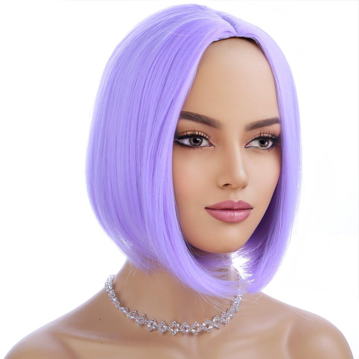 PATTNIUM PATTNIUM Purple Bob Wig for Women Short Purple Wigs Straight Middle Part Light Purple Hair Wig Natural Looking Heat Resistant Synthetic Wig