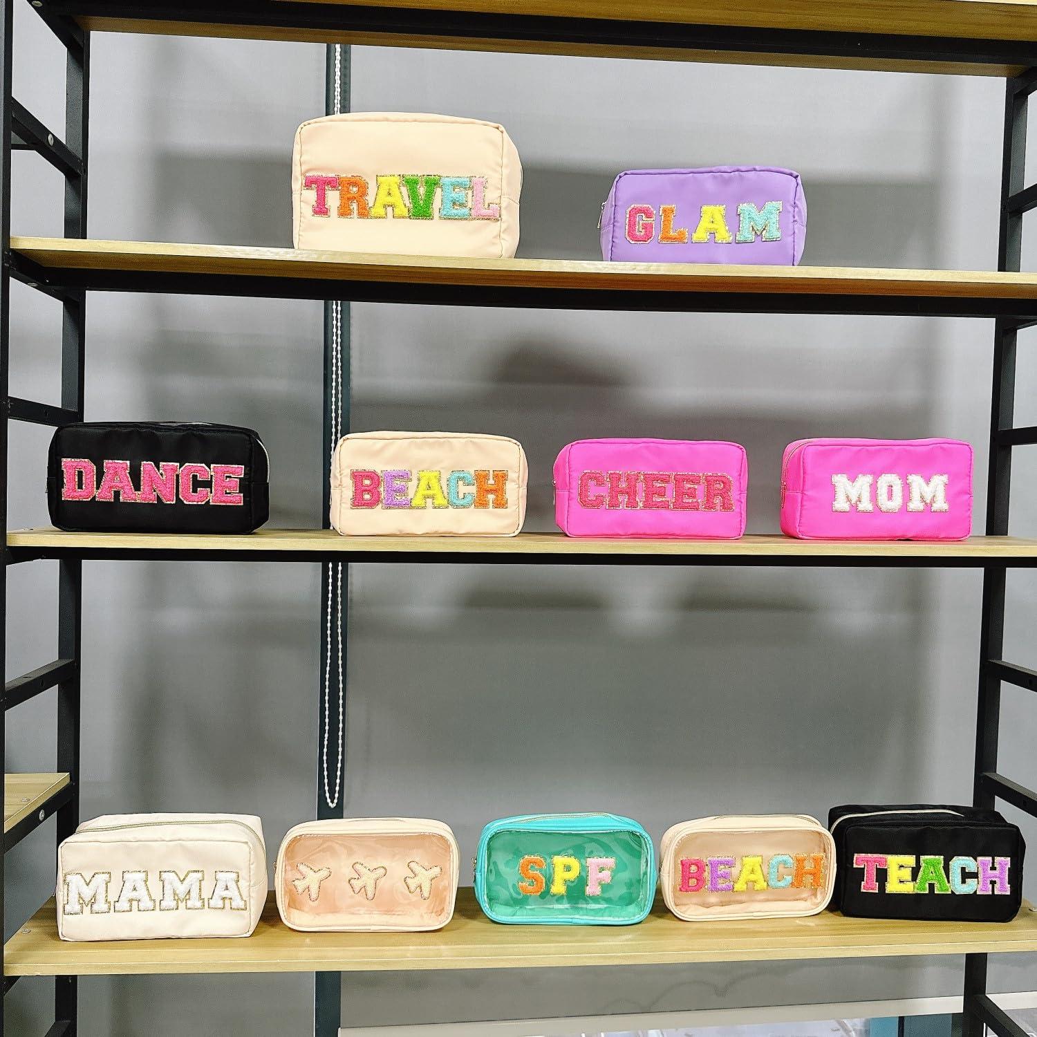 cqoogrlx cqoogrlx Teacher Appreciation Gifts Letter Patch Nylon Makeup Bag Pencil Bag Chenille Varsity Letter Patches Makeup Zipper Pouch Retirement Birthday Teacher Gifts for Women(Teach-black)