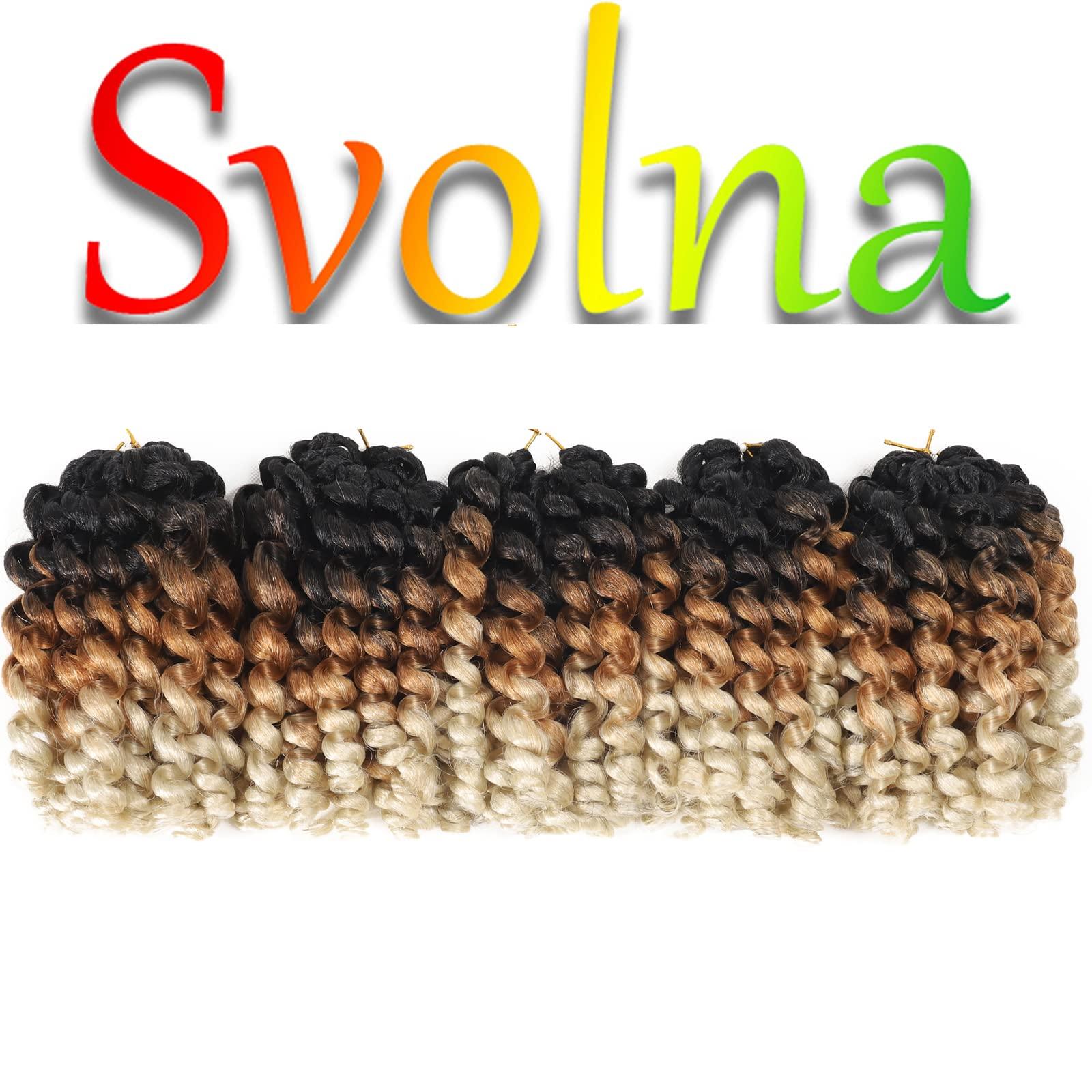Svolna Jamaican Bounce Crochet Hair Extensions 8 inch Ringlet Wand Curl Crochet Hair Blonde Brown Ombre Curly Crochet Braids Blonde 3 Tone Ombre Crochet Braiding Hair 100 Roots