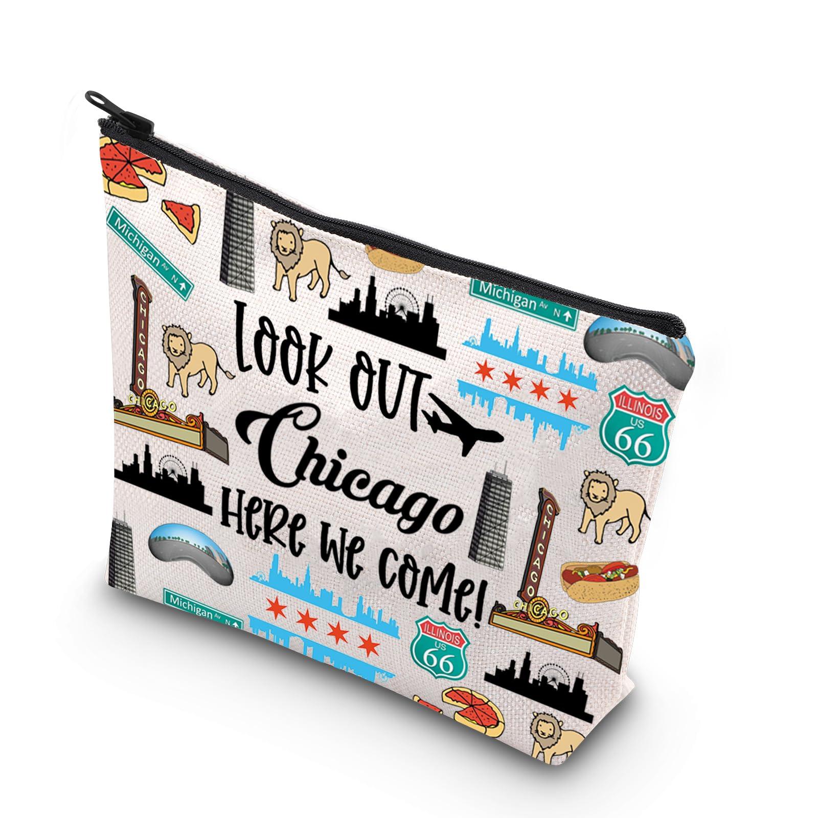 JNIAP JNIAP Chicago Makeup Bag Chicago Themed Gifts Chicago Souvenirs Gifts Chicago Zipper Pouch Chicago Trip Gifts (look out Chicago)