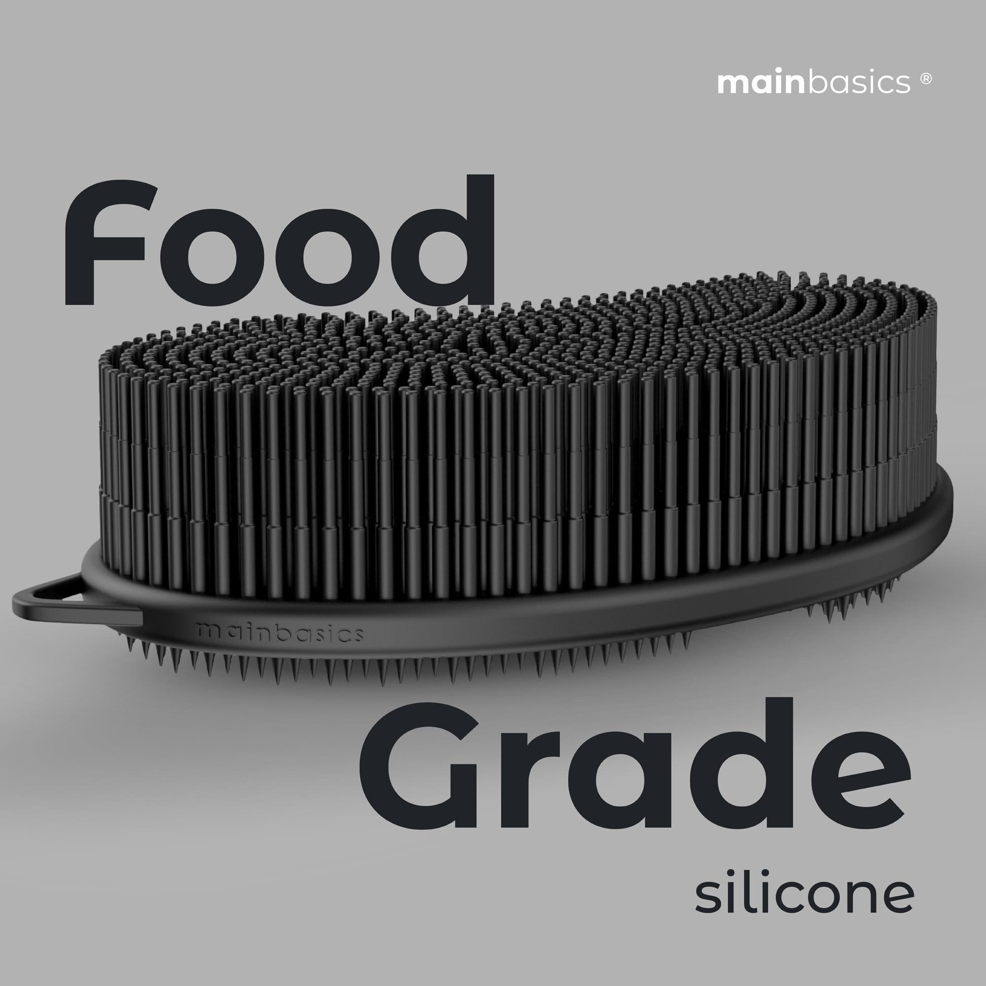 MainBasics MainBasics Exfoliating Silicone Body Scrubber Pro 2-in-1 Shower Scrubber for Body Care, Silicone Loofah and Body Exfoliator (Black, Body + Exfoliate)