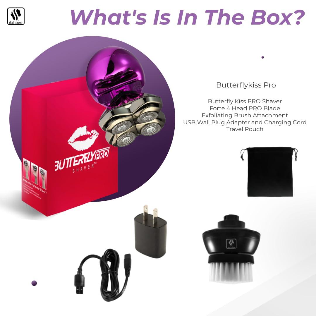 Skull Shaver Skull Shaver Butterfly Kiss Pro, Butterfly Platinum Rinse Stand (Rose Gold) and Beige Butterfly Kiss Electric Razor Travel Case Bundle