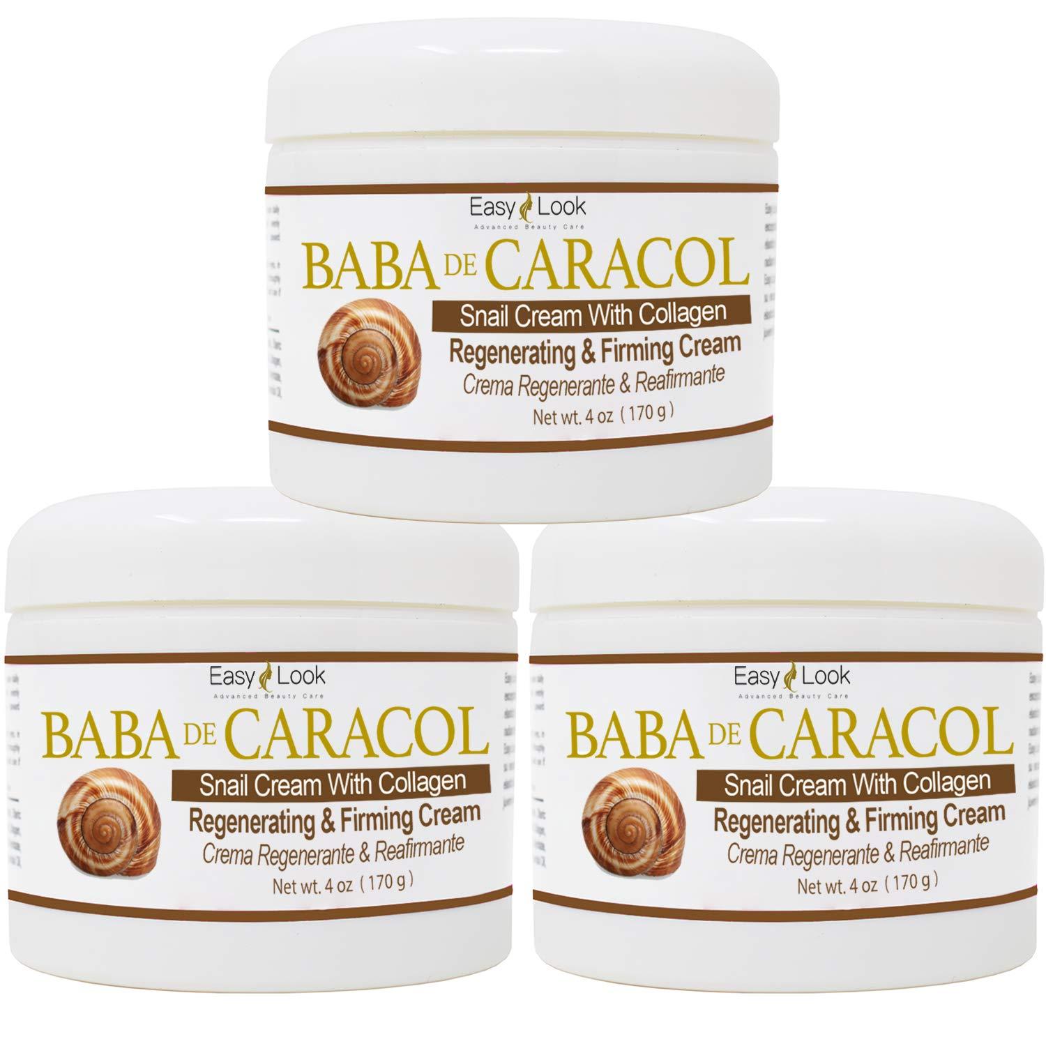 EASY LOOK Baba de Caracol Snail Cream With Collagen Regenerating & Firming Cream Crema Regenerante & Reafirmante (Pack of 3)