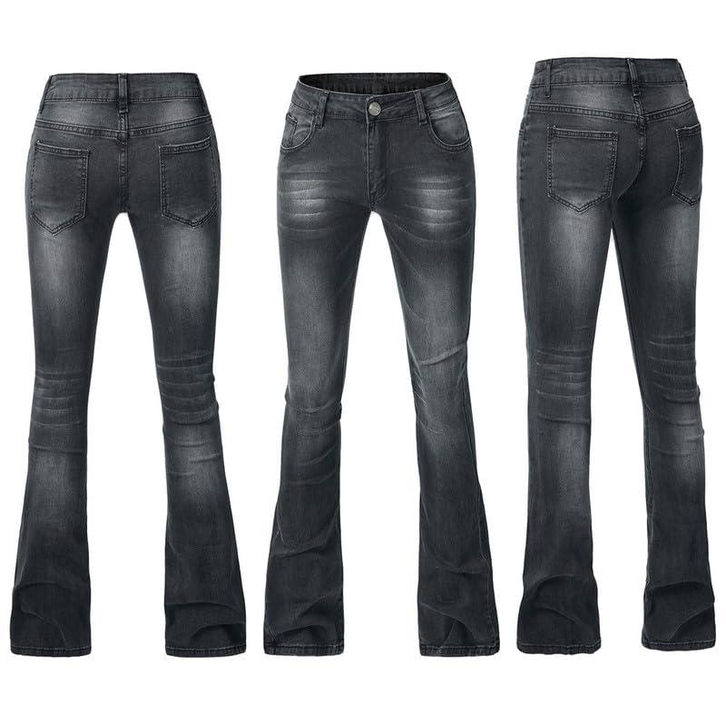 Andongnywell-Women Denim Pants Andongnywell Women's Slim Jeans Plus Size Stretchy Skinny Bell Bottom Bootcut Pant Fringed Trim Mid-Rise Jeans (Blue,XX-Large)