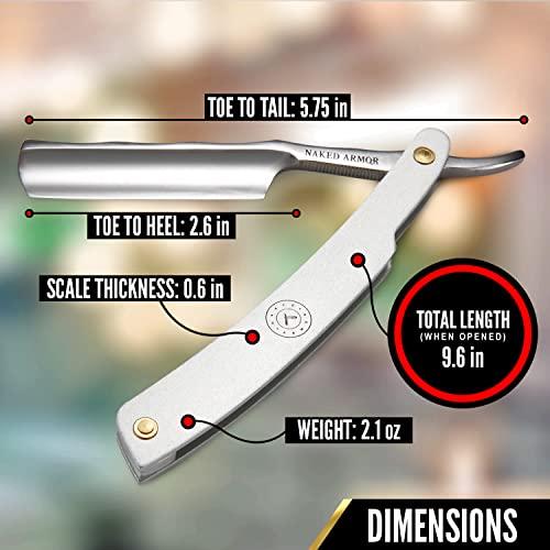 Naked Armor Stainless Steel Straight Razor Travel Kit - Shave Ready Straight Edge Razor, Stainless Steel Straight Razor for Men, Collapsible Shave Brush, Razor Strop, Leather Case, Lightweight, Perfect for Travel