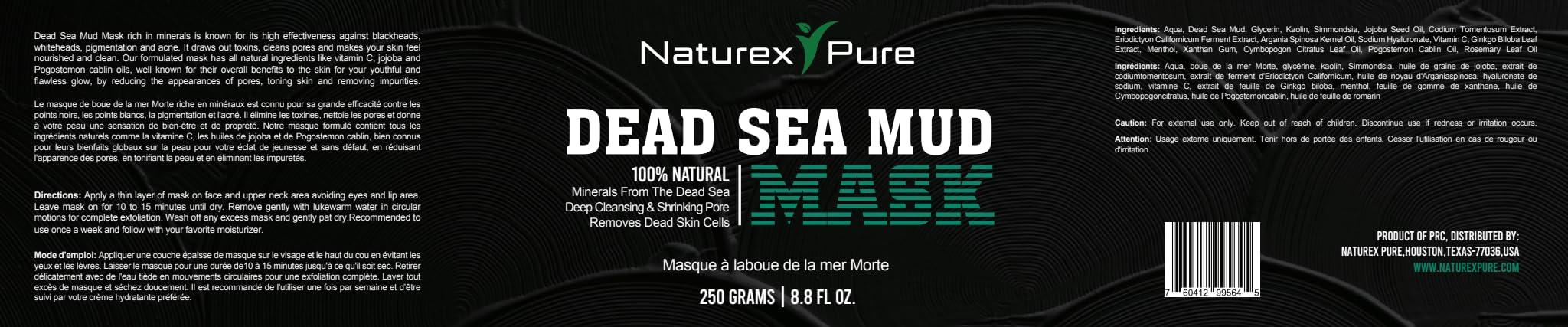 Naturex Pure Naturex Pure Dead Sea Mud Mask – Luxurious Mud Masks for Women and Men – Advanced All-Natural Dead Sea Mud Mask for Blackheads, Whiteheads, Hyperpigmentation, Acne – 8.8fl oz