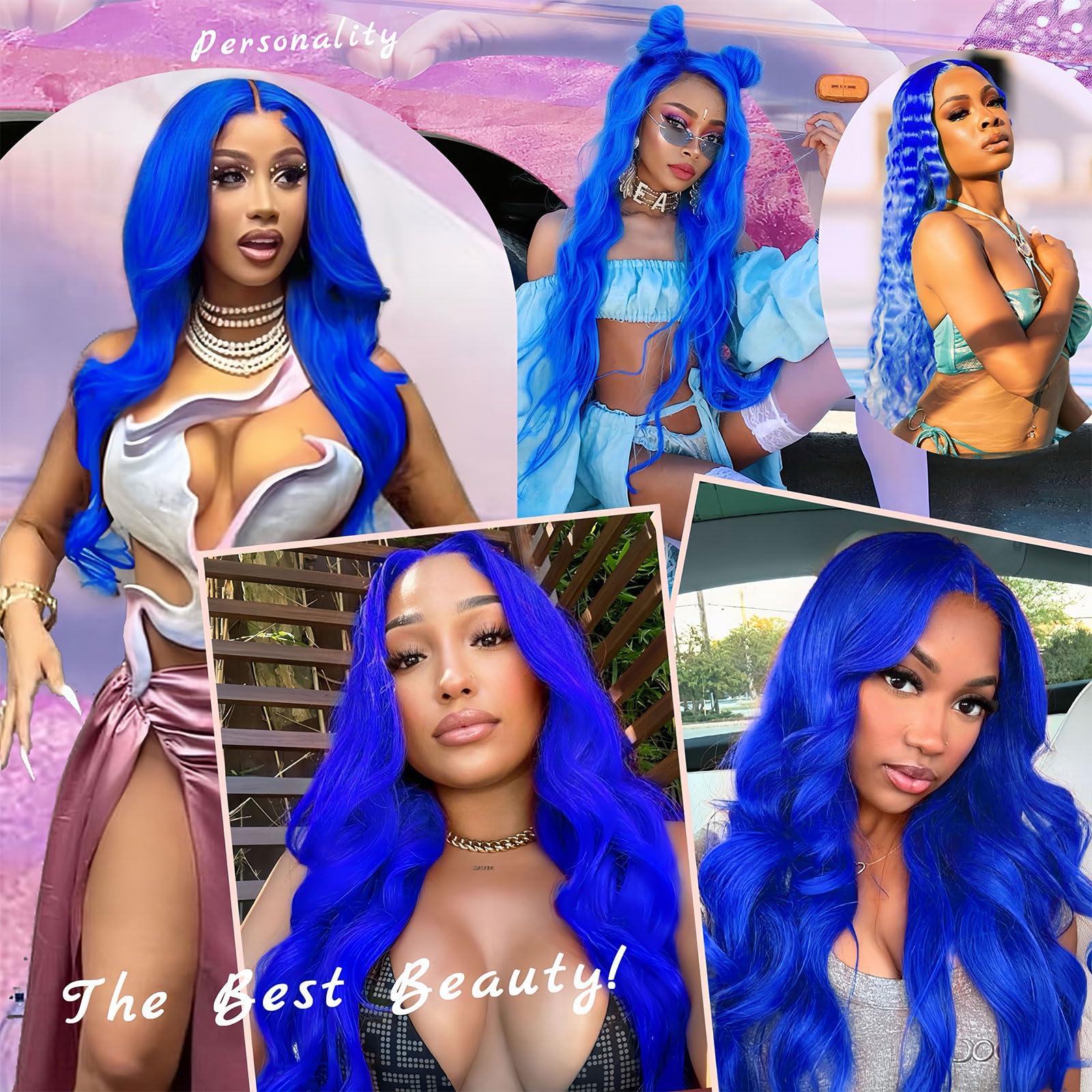 Ruaswey Ruaswey Blue Lace Front Wig Human Hair Pre Plucked 13x4 Blue Body Wave Human Hair Wig 200 Density Blue Wig Human Hair Blue Human Hair Wig Colored HD Frontal Wigs Human Hair 24 Inch Blue Lace Front Wig