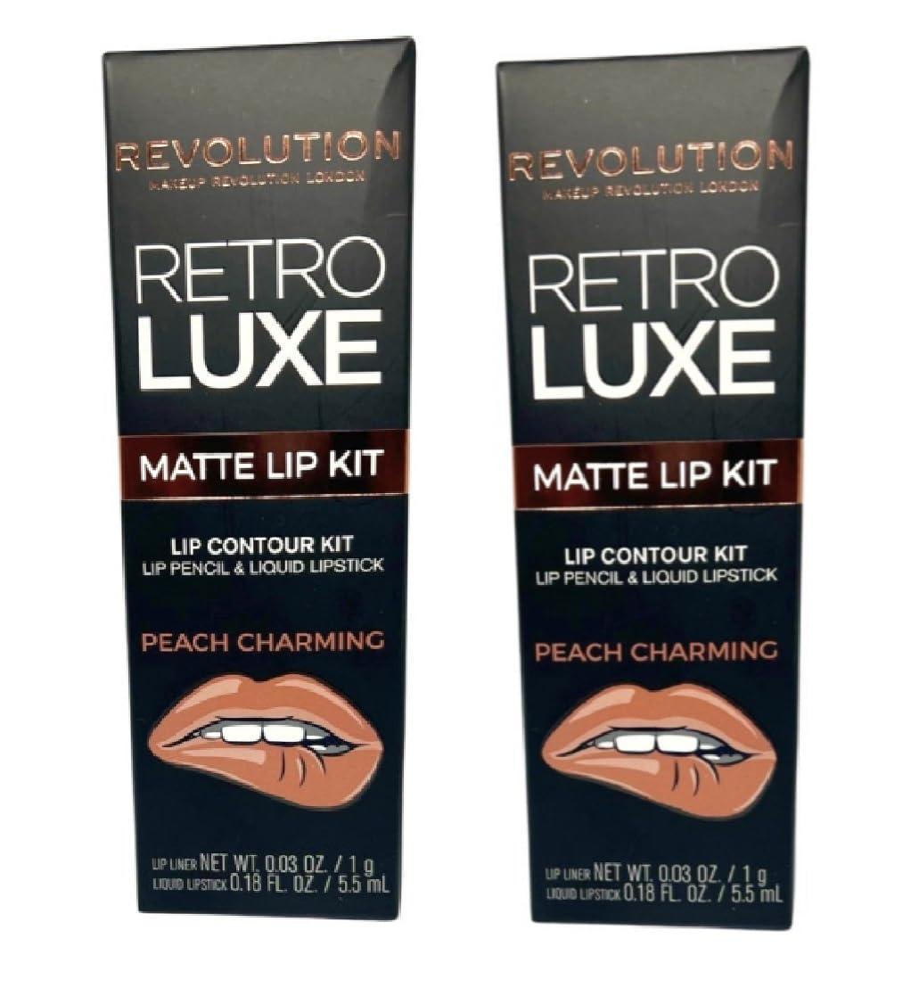 Revolution Beauty London Pack of 2 Revolution Retro Luxe Matte Lip Kit, Peach Charming