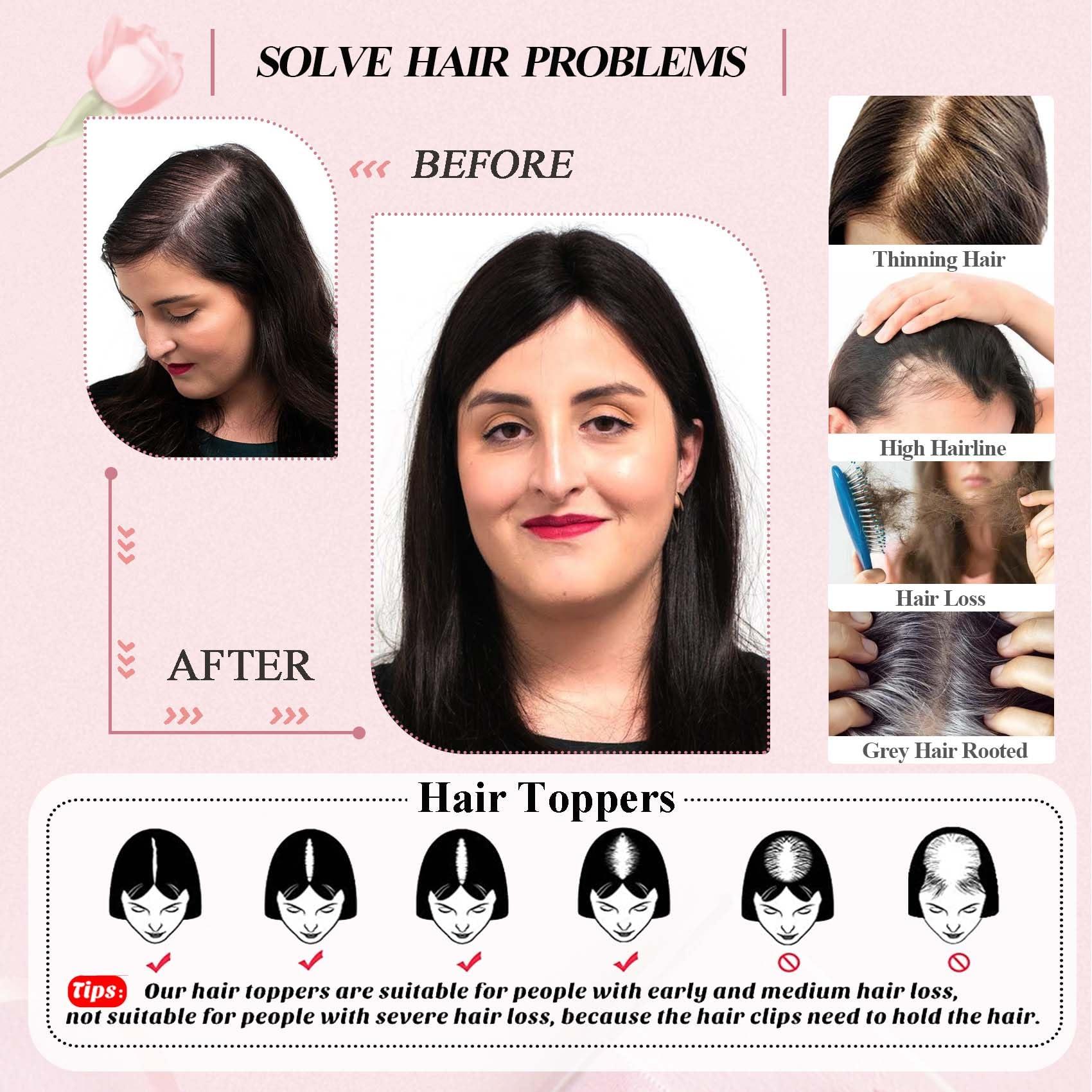 POWERASIA POWERASIA Hair Toppers for Women Real Human Hair Extensions with Thinning Hair No Bangs Wiglets Upgrade 3.9x4.7Inch Silk Base Clip ins Hair Pieces 150% Density Remy Hair Wig Topper #1 Jet Black