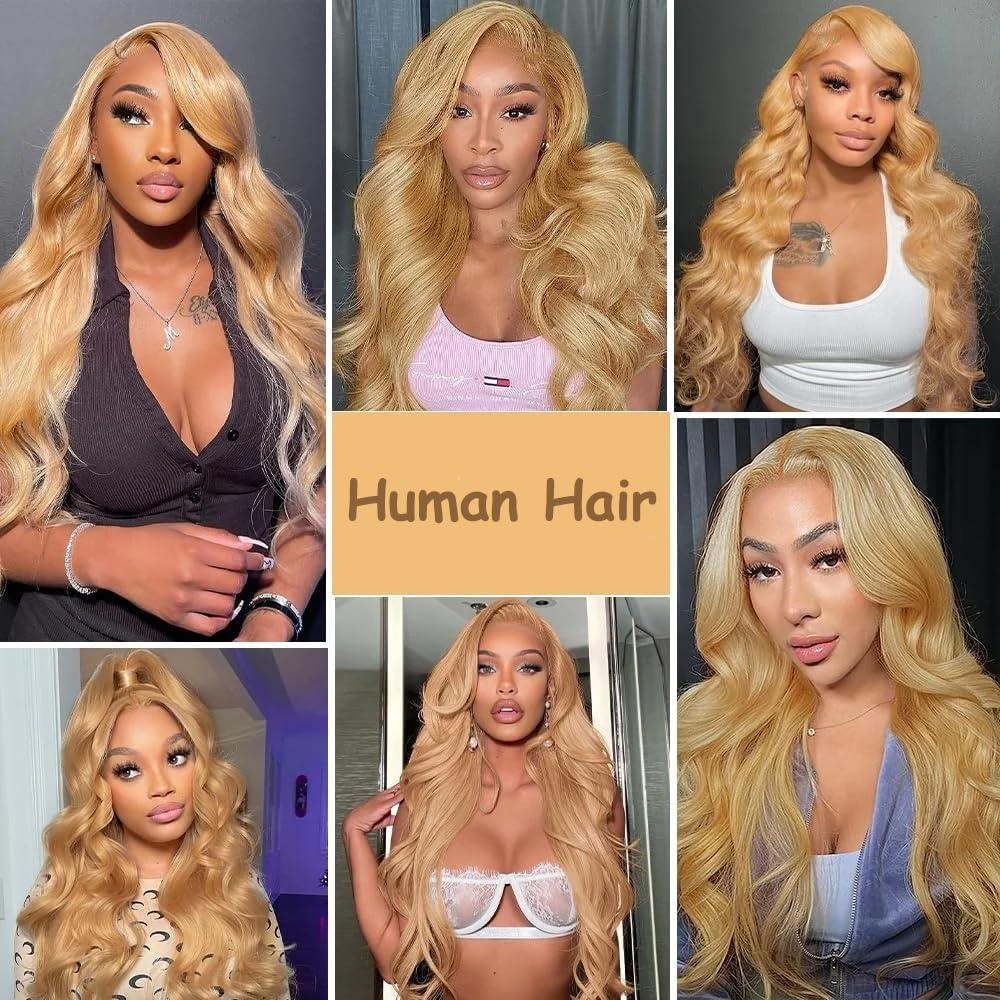 AuokMar Honey Blonde Bundles Human Hair 27 Blonde Body Wave Bundles 20 22 24 Inch Blonde Bundles Brazilian 27 Bundles Virgin Hair 3 Bundles Soft Hair Extensions Color 27 Body Wave Bundles