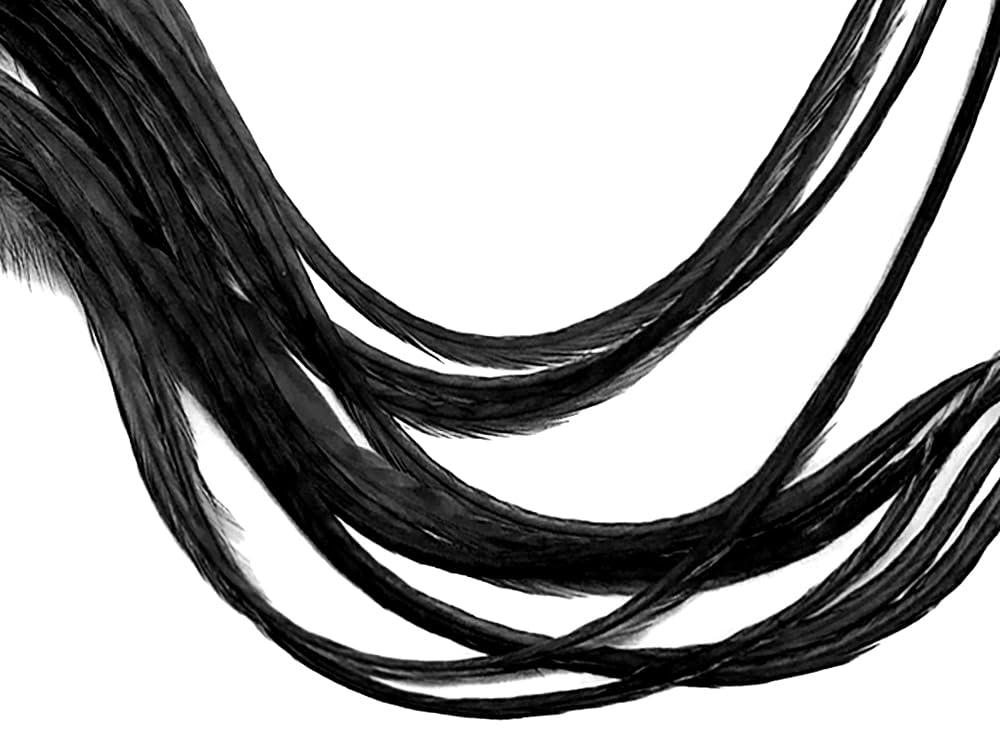 Moonlight Feather 6 Pieces - XL Solid Black Thick Extra Long Whiting Farm Rooster Saddle Hair Extension Feathers Fly Tying Summer Craft Supply | Moonlight Feather