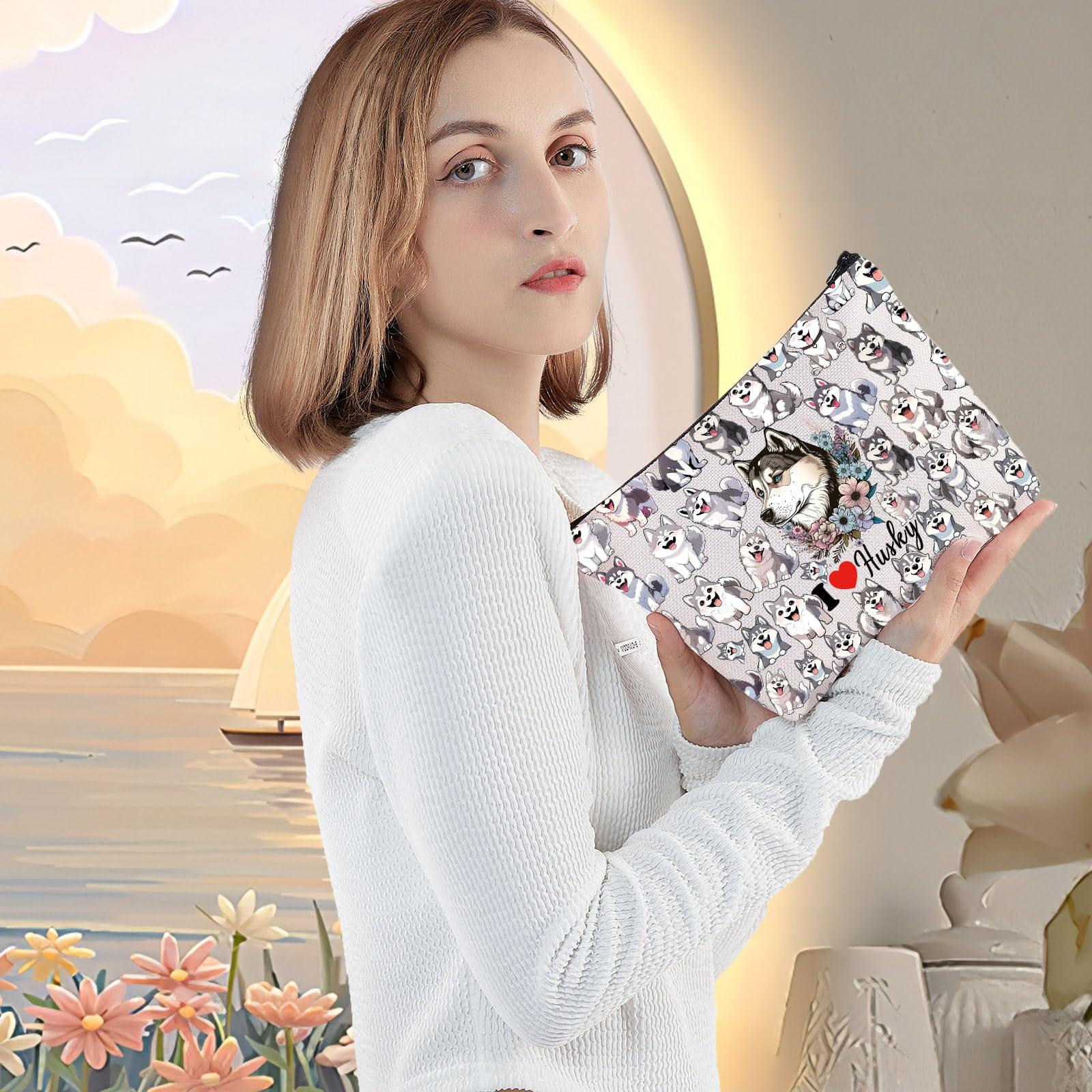 LEVLO LEVLO Husky Cosmetic Makeup Bag Siberian Husky Lover Gift Husky Dog Zipper Pouch Bag Husky Merchandise For Dog Owner (I love Husky)