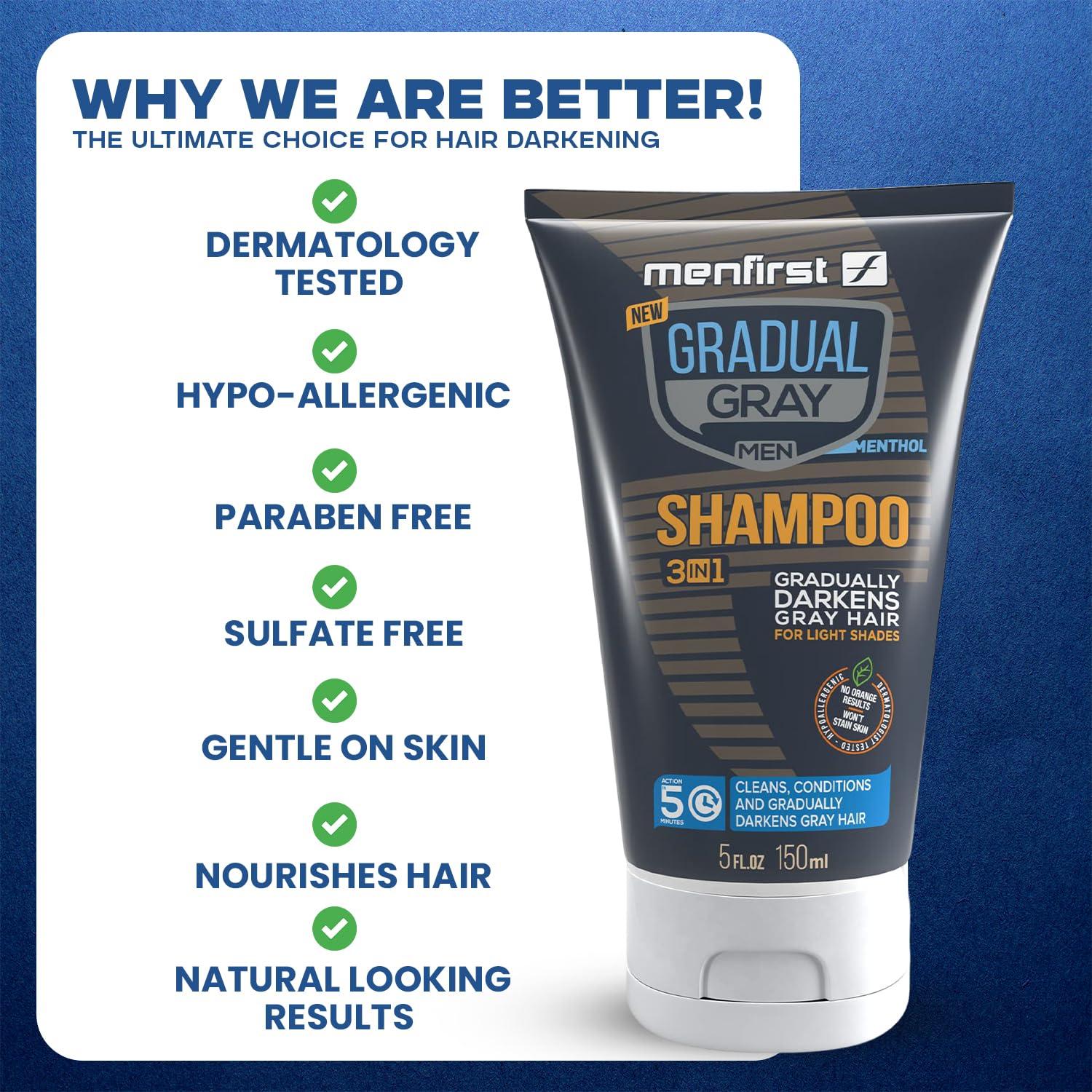 MENFIRST MENFIRST - Gradual Gray Hair Reducing Shampoo - Reverse and Darken Light Brown to Blonde Hair - Hypoallergenic & Harsh Chemical-Free for Men - 1 Pack - 5 Oz