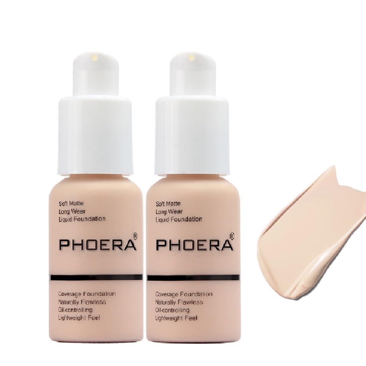 Meifen 2 Pack Matte Oil Control Concealer Foundation Cream,PHOERA New 30ml Long Lasting Waterproof Matte Liquid Foundation (101 Porcelain)