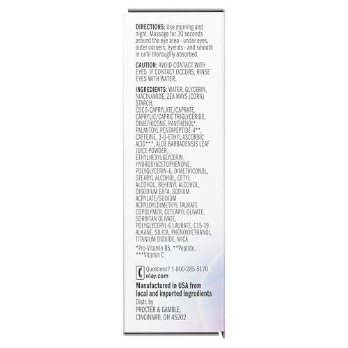 Olay Olay Super Eye Serum - Vitamin C, Caffeine, Niacinamide, Amino Peptide, Aloe Vera - Brightens Dark Circles, Anti-Wrinkle, Anti-Aging, Brightening, Smooths Fine Lines, Firming, Hydrating, 0.45 Oz