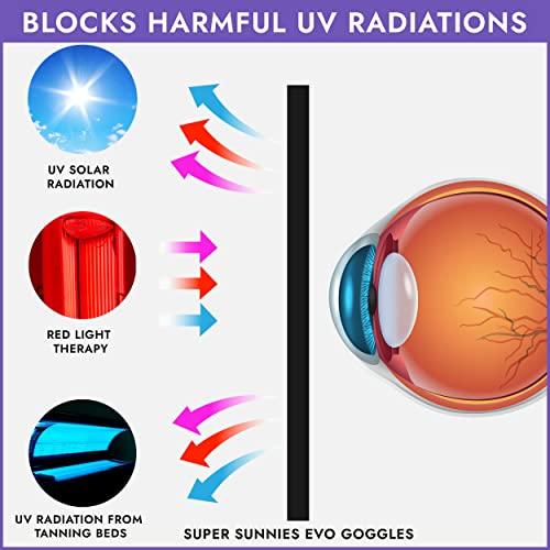 Super Sunnies Super Sunnies Flex Flexible UV Eye Protection, FDA Compliant Individual Tanning Bed Goggles Eyeshields, Glasses, With a Clear Case/Box (Purple)