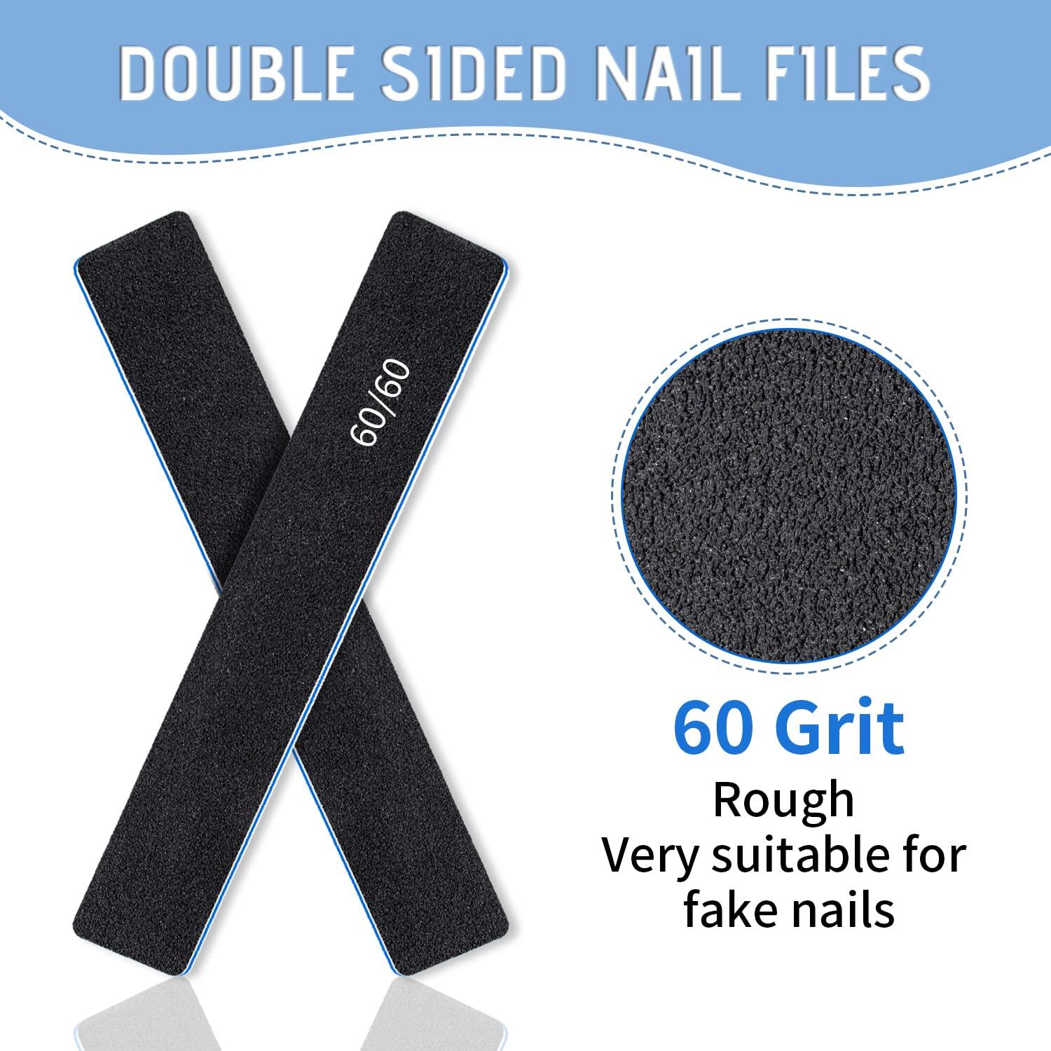 BLESWIN 60/60 Grit Nail Files with Safety Nail Drill Bits for Acrylic Nails Gel Nails