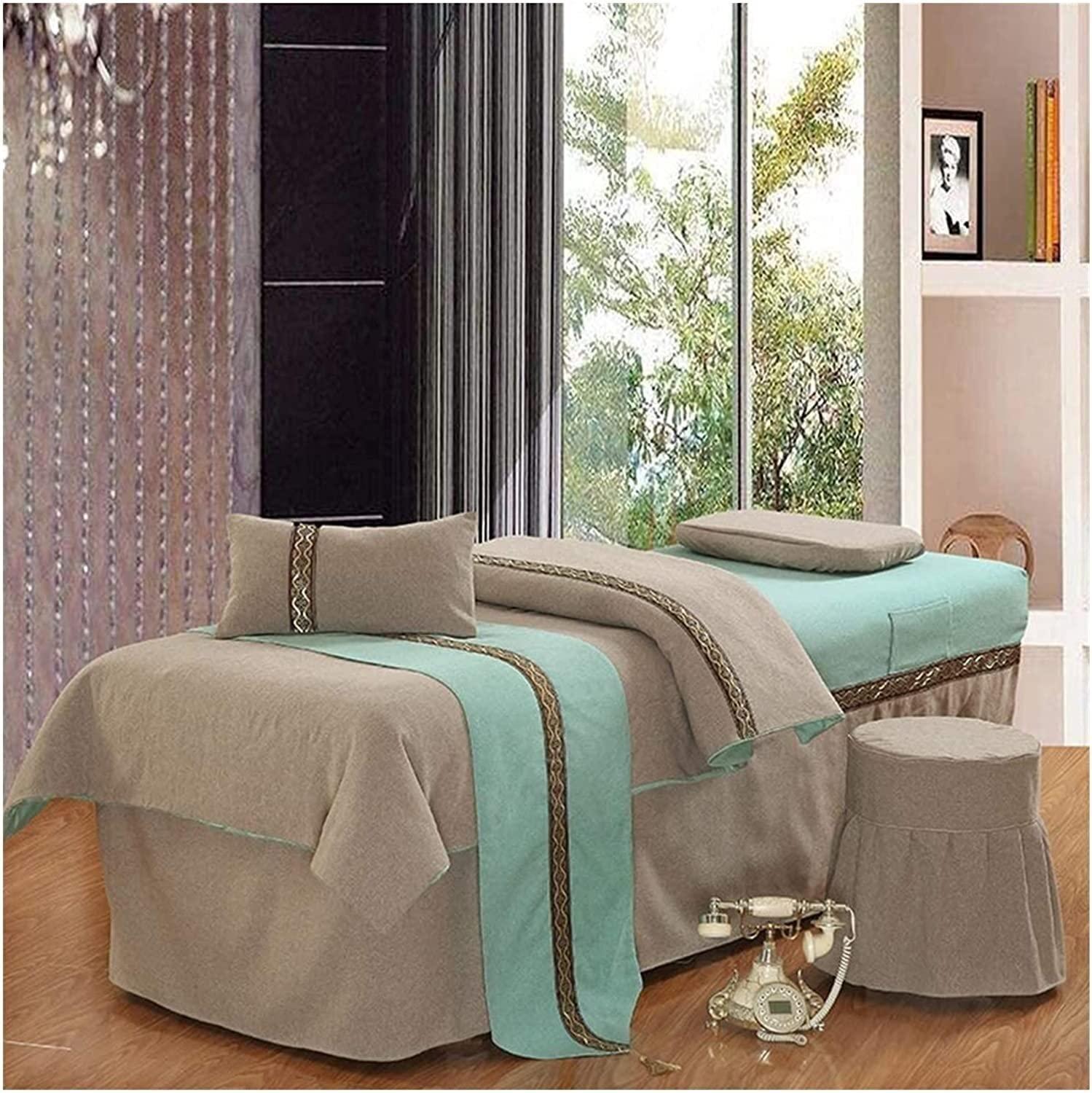 PAGOIAAR PAGOIAAR 4pcs Beauty Salon Bedding Massage Spa Cover Sets Simple Linen Beauty Bed Cover Soft&Breathable Bedspread with Face Rest Hole 70x190cm(28x75inch)(Brown)