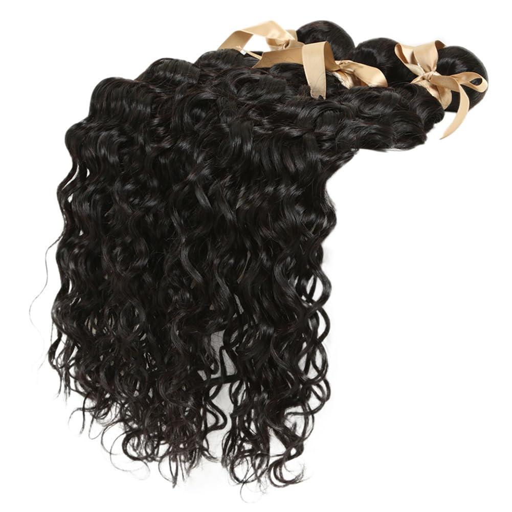 Youllyuu 28 Inch Human Hair Bundles Curly Hair Bundles Water Wave Remy Brazilian Hair Extensions Weave Single Bundles Natural Dark 28 28 28#9a