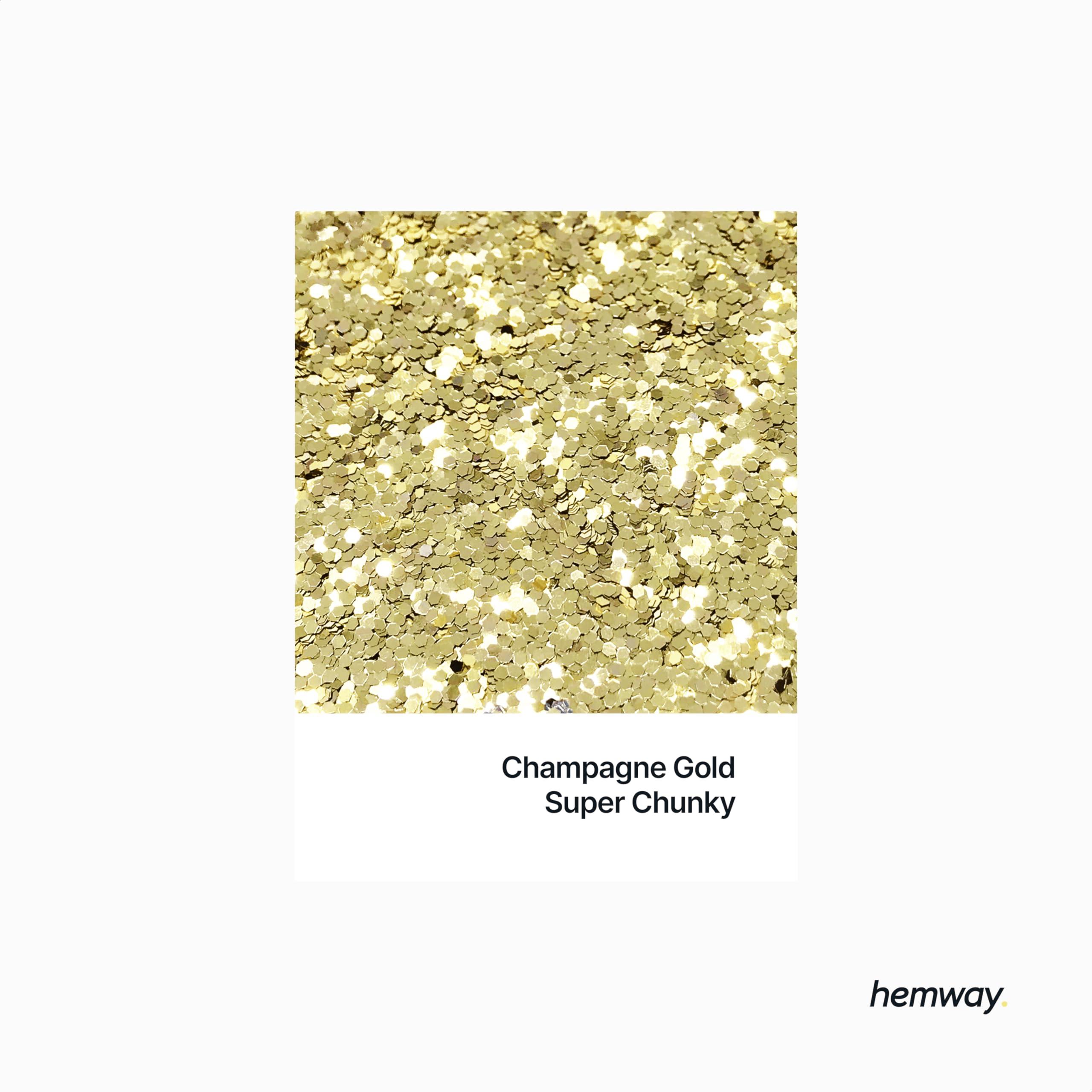 Hemway Hemway Premium Ultra Sparkle Glitter Multi Purpose Metallic Flake for Arts Crafts Nails Cosmetics Resin Festival Face Hair - Champagne Gold - Super Chunky (1/8" 0.125" 3mm) 100g / 3.5oz