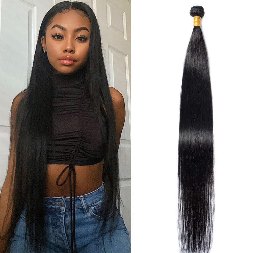 hetnear Human Hair Bundles Straight Bundles Human Hair 1 Bundles 14 Inch 100% Unprocessed Brazilian Virgin Hair Straight Bundles Double Weft Weave Human Hair Bundles Human Hair Deals Natural Black