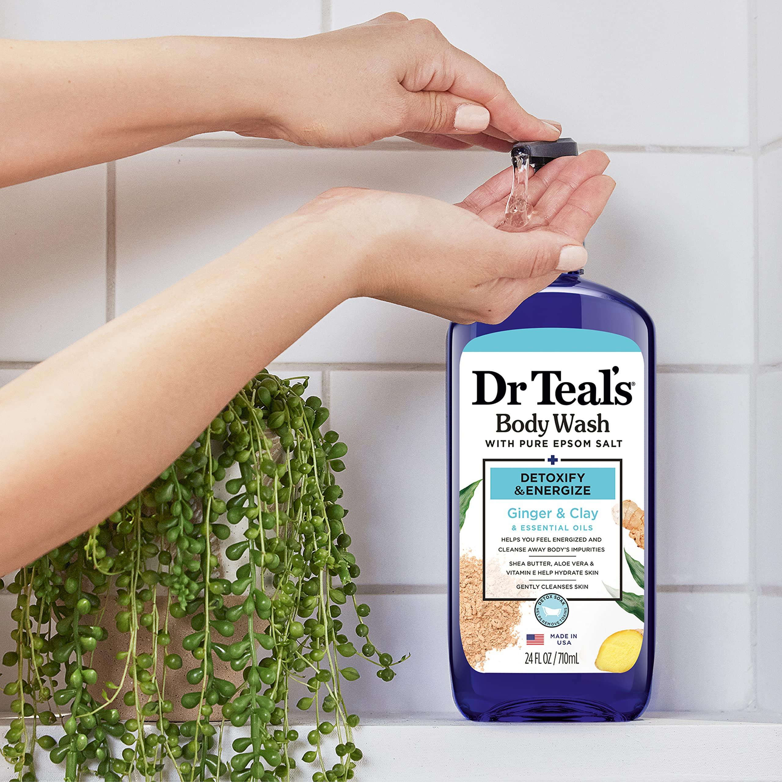 Dr Teal's Dr Teal\'s Body Wash With Pure Epsom Salt, Detoxify & Energize With Ginger & Clay, 24 fl oz (Pack of 4)